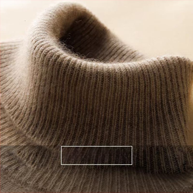 Pulover de damă din cașmir, cu guler înalt și rever, tricot gros, mâneci lungi, lungime normală, amestec cașmir 30–50%