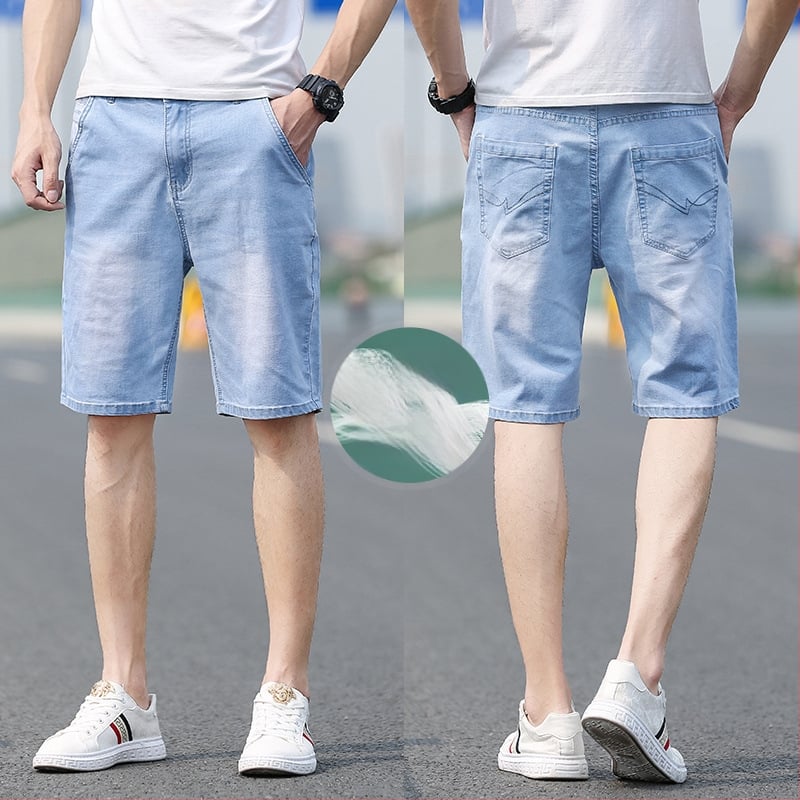 Șort denim cu croială dreaptă, talie medie, amestec de bumbac (69.8% bumbac, 27.8% poliester, 0.6% viscose, 1.8% elastan), finisaj spălat