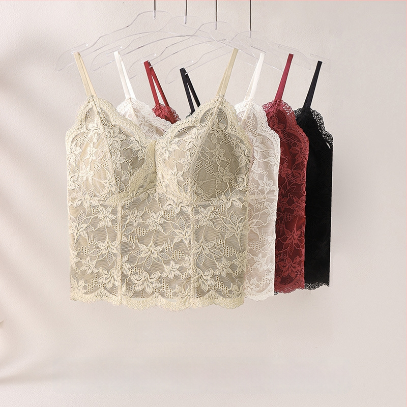 Nėrinių camisole su įmontuotomis liemenėlės pagalvėlėmis, tinkamas dėvėti virš drabužių ar sluoksniuojimui, push-up ir nugaros palaikymas, 3/4 puodelis