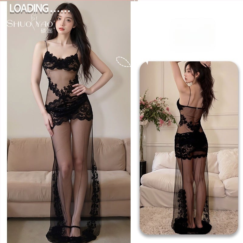 Rochie de noapte din dantelă, transparentă, cu plasă, poliester 90-95%