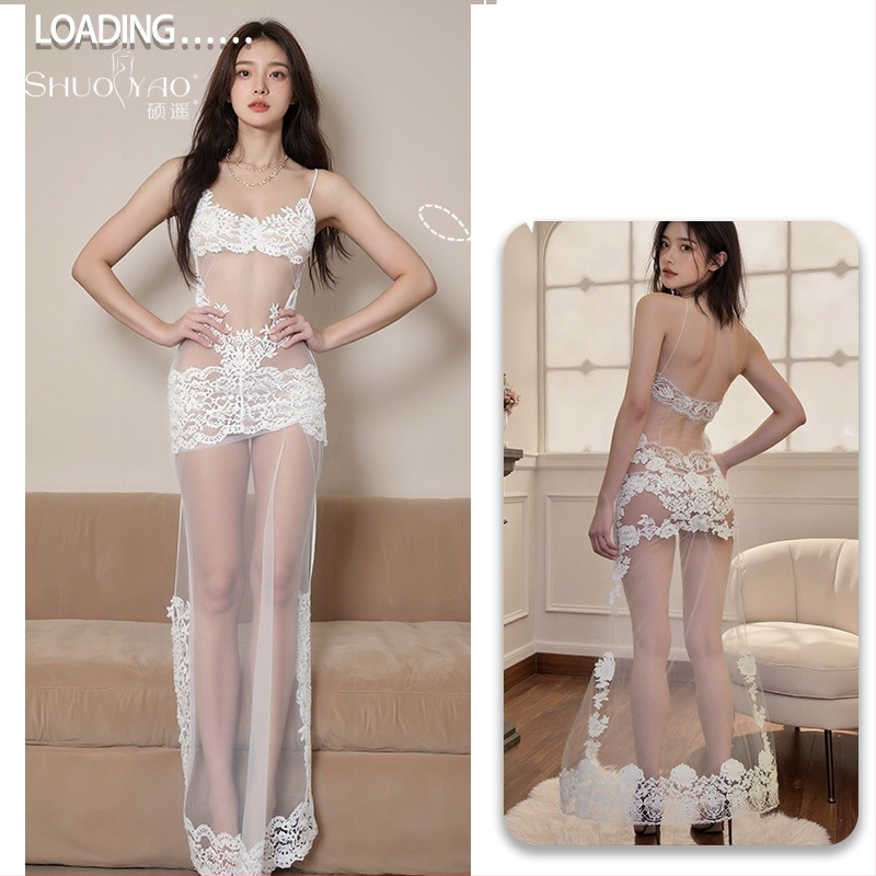 Rochie de noapte din dantelă, transparentă, cu plasă, poliester 90-95%