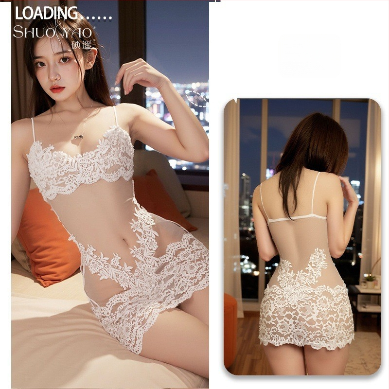 Rochie de noapte din dantelă, transparentă, cu plasă, poliester 90-95%