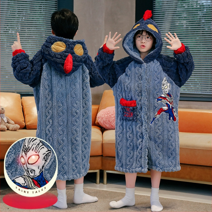 Детски халат за момичета за зимно домашно облекло, коралено кадифе, дебел флис, корейски стил, за деца над 8 години