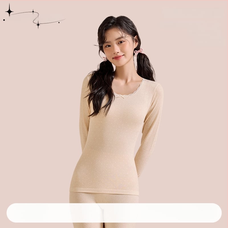 Γυναικείο σετ φθινοπωρινών πλεκτών (πουλόβερ με δαντέλα σε στρογγυλή λαιμόκοψη + παντελόνες) από Cupro ίνες, διαπνέον, αντιβακτηριακό, 200 g/m², 78.8% Cupro, μπορεί να φορεθεί εξωτερικά