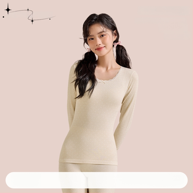 Γυναικείο σετ φθινοπωρινών πλεκτών (πουλόβερ με δαντέλα σε στρογγυλή λαιμόκοψη + παντελόνες) από Cupro ίνες, διαπνέον, αντιβακτηριακό, 200 g/m², 78.8% Cupro, μπορεί να φορεθεί εξωτερικά