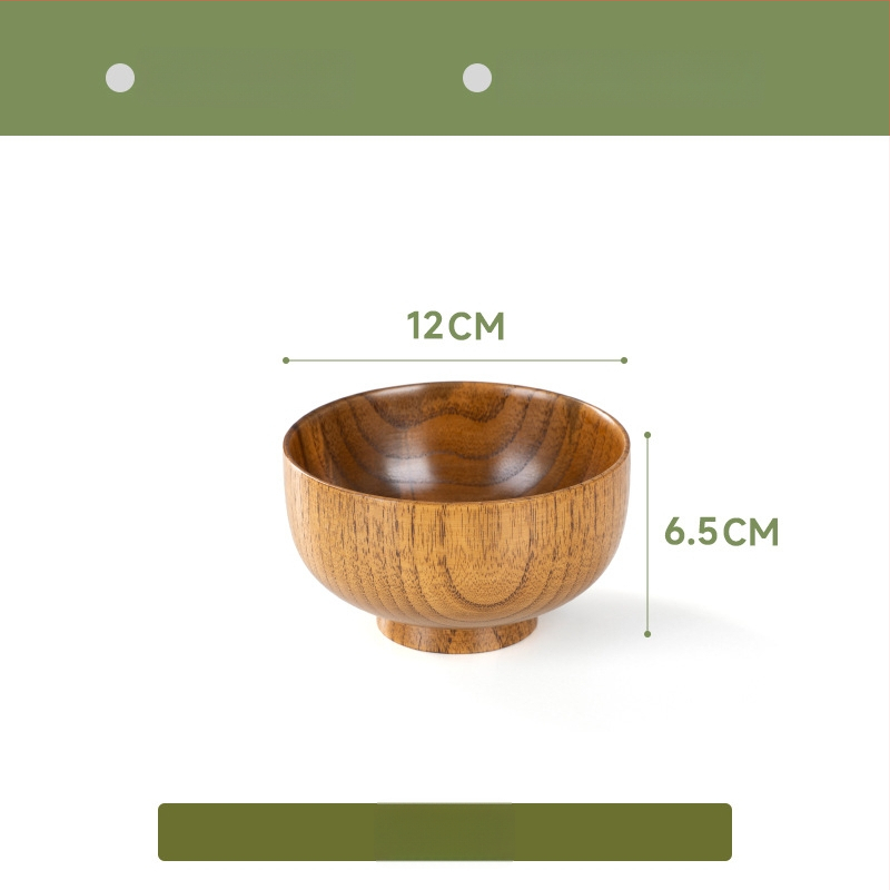 Fából készült tál háztartási japán étkészlethez, vastagított kialakítású, égésálló tál tészta és leves számára, kör alakú, kézzel rajzolt felülettel, modern letisztult stílus, testreszabható logó