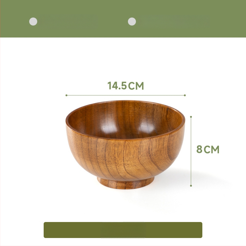 Fából készült tál háztartási japán étkészlethez, vastagított kialakítású, égésálló tál tészta és leves számára, kör alakú, kézzel rajzolt felülettel, modern letisztult stílus, testreszabható logó