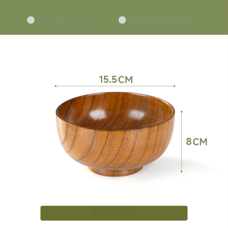 Fából készült tál háztartási japán étkészlethez, vastagított kialakítású, égésálló tál tészta és leves számára, kör alakú, kézzel rajzolt felülettel, modern letisztult stílus, testreszabható logó