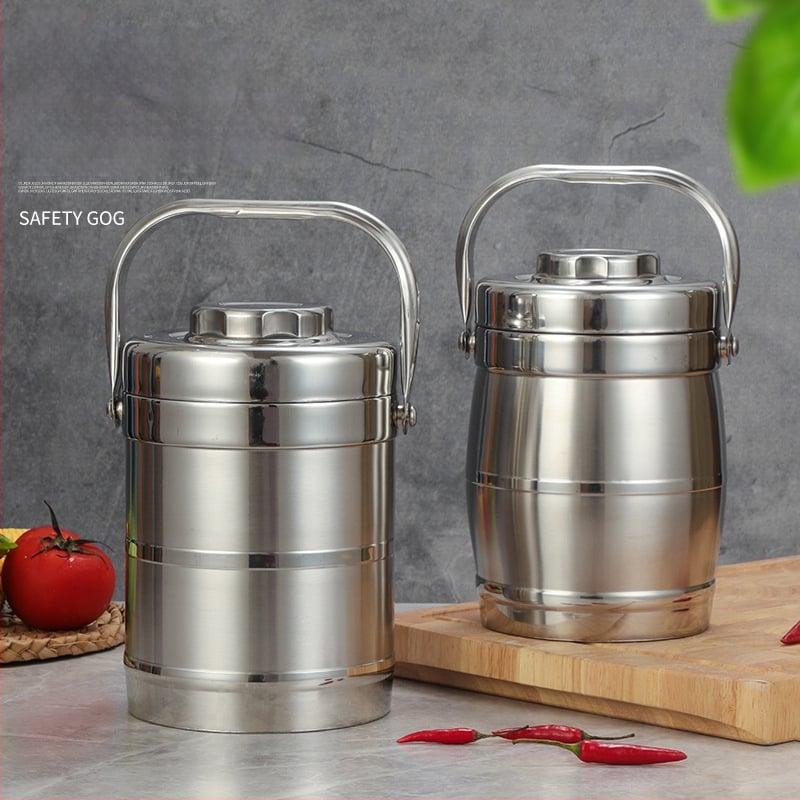 Rozsdamentes acélból készült vákuum-izolált ebédbox, dob alakú, 2 L kapacitás