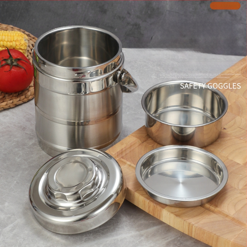 Rozsdamentes acélból készült vákuum-izolált ebédbox, dob alakú, 2 L kapacitás