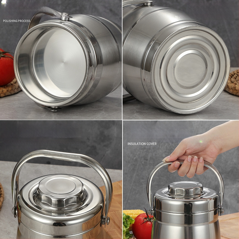 Rozsdamentes acélból készült vákuum-izolált ebédbox, dob alakú, 2 L kapacitás
