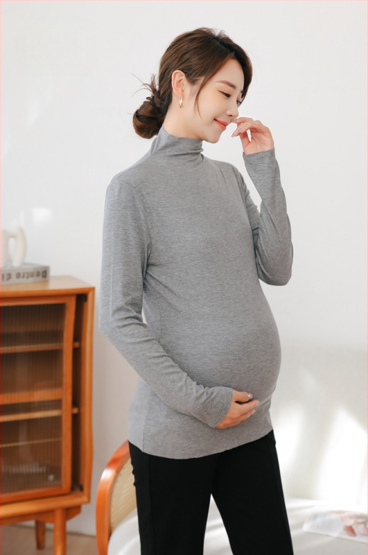 Kismama kötött felső, koreai stílus, magas rugalmasság, magas gallér, hosszú ujjú, közepes hosszúságú, modal anyag, 95% viszkóz.