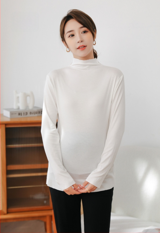 Kismama kötött felső, koreai stílus, magas rugalmasság, magas gallér, hosszú ujjú, közepes hosszúságú, modal anyag, 95% viszkóz.
