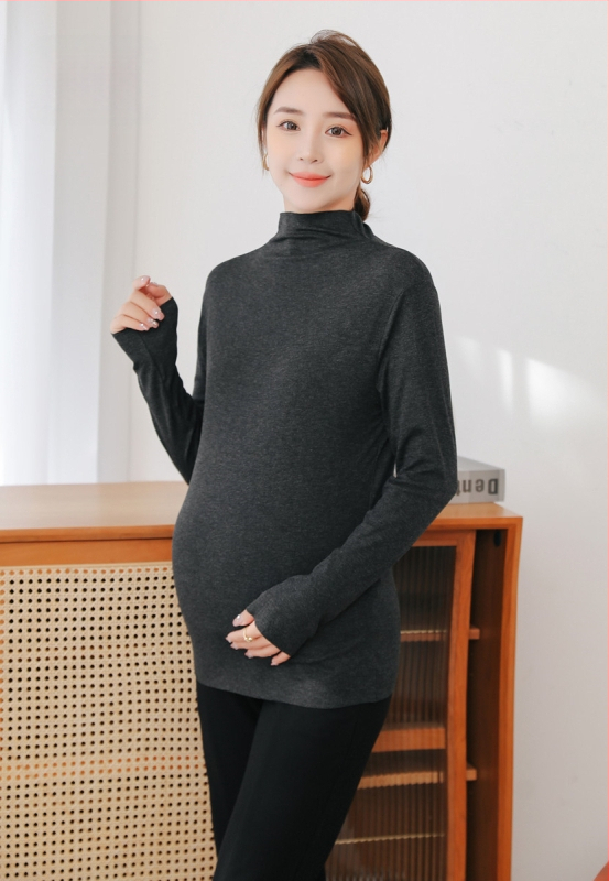 Kismama kötött felső, koreai stílus, magas rugalmasság, magas gallér, hosszú ujjú, közepes hosszúságú, modal anyag, 95% viszkóz.