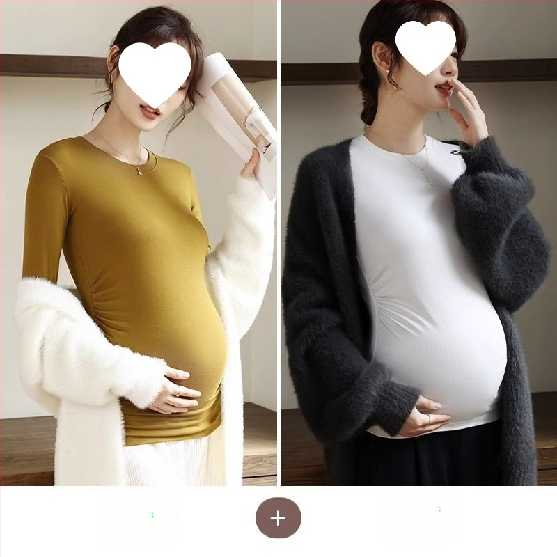 Női kismama kötött felső, meleg őszi-téli chenille modal keverék, karcsú fazon, kerek nyak, 3/4-es ujjak