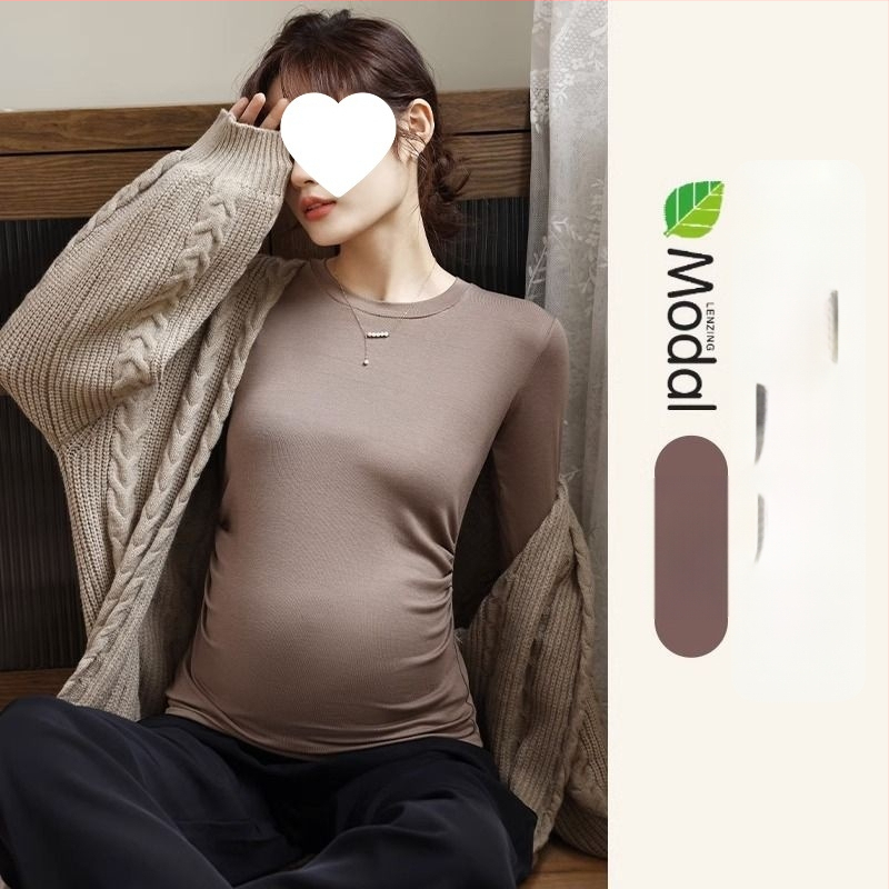 Női kismama kötött felső, meleg őszi-téli chenille modal keverék, karcsú fazon, kerek nyak, 3/4-es ujjak