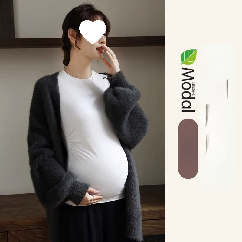 Női kismama kötött felső, meleg őszi-téli chenille modal keverék, karcsú fazon, kerek nyak, 3/4-es ujjak