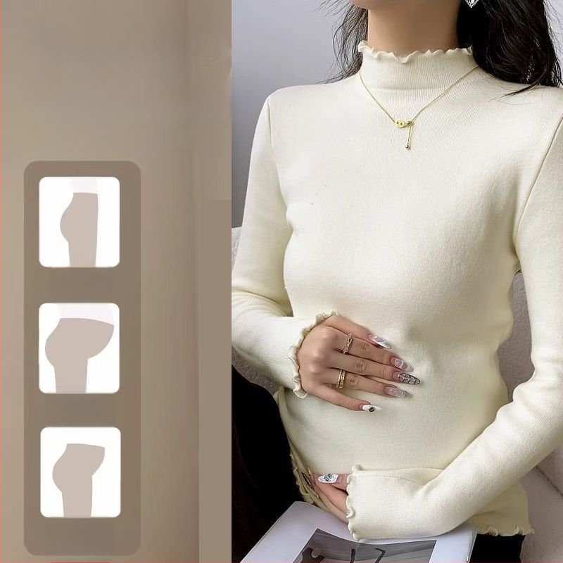 Kismama póló dupla oldalsó bolyhos Chenille belső résszel, őszi-téli melegítéshez, fél magas gallér, 3/4 hosszú ujjú, Spandex-tartalom 50–70%