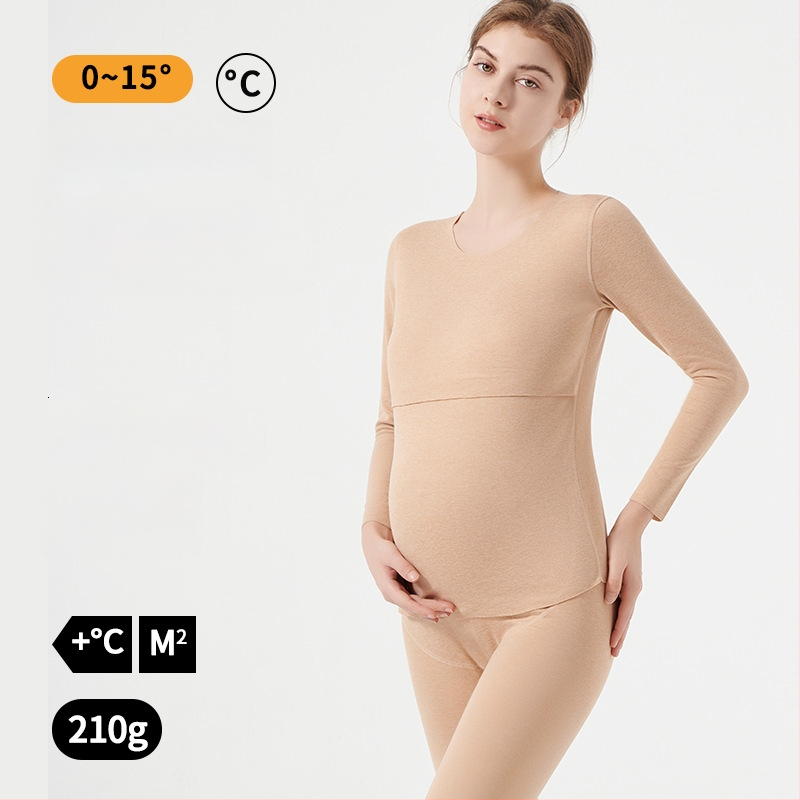 Σετ μητρικού θερμικού εσωρούχου για θηλασμό — φθινοπωρινό-χειμερινό, φούτερ κορυφή και παντελόνια, πολυεστερικό κατιονικό ύφασμα, 181–200 g/m², στρογγυλός λαιμός, μακριά μανίκια