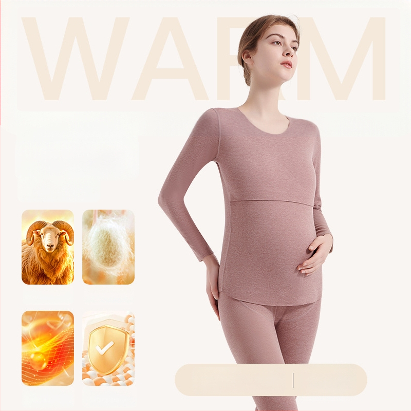 Σετ μητρικού θερμικού εσωρούχου για θηλασμό — φθινοπωρινό-χειμερινό, φούτερ κορυφή και παντελόνια, πολυεστερικό κατιονικό ύφασμα, 181–200 g/m², στρογγυλός λαιμός, μακριά μανίκια