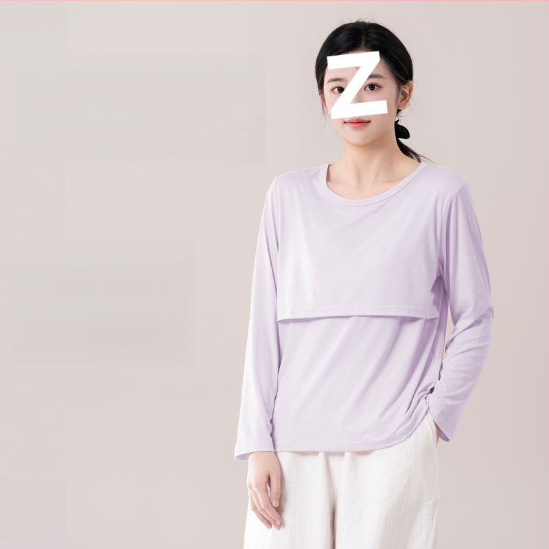 Τοπ μητρότητας για θηλασμό, χαλαρή γραμμή, γούνινο γιακά, μανίκια 3/4, chenille ύφασμα με 90–95% σπαντέξ