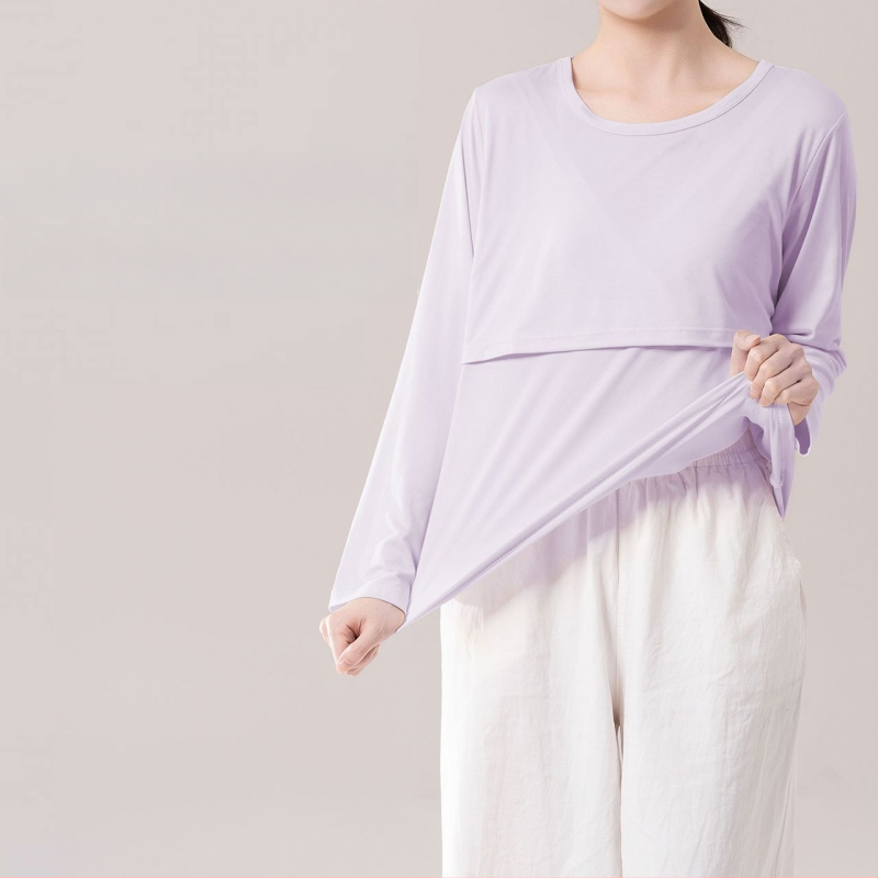 Τοπ μητρότητας για θηλασμό, χαλαρή γραμμή, γούνινο γιακά, μανίκια 3/4, chenille ύφασμα με 90–95% σπαντέξ