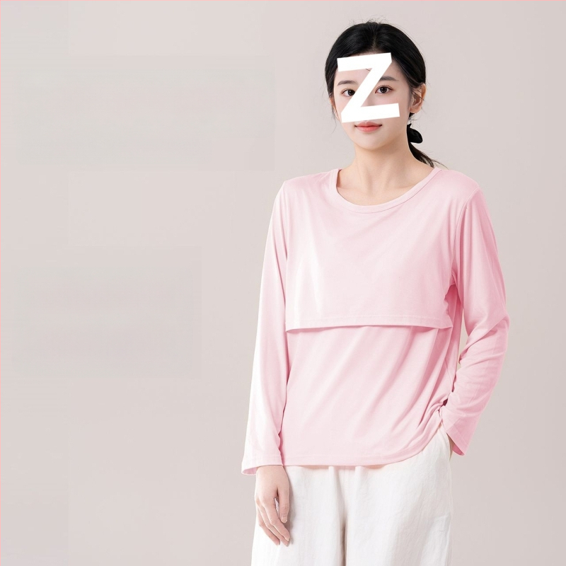 Τοπ μητρότητας για θηλασμό, χαλαρή γραμμή, γούνινο γιακά, μανίκια 3/4, chenille ύφασμα με 90–95% σπαντέξ