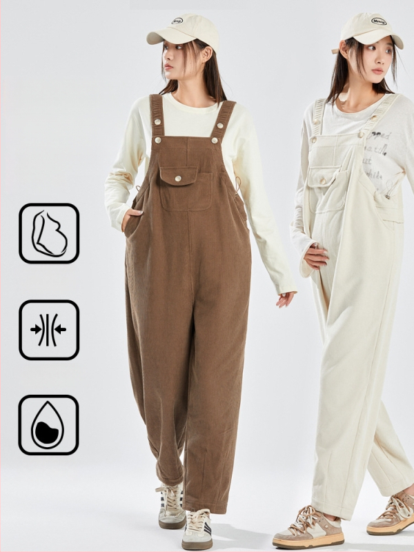 Παντελόνια εγκύων με τιράντες - corduroy, πολυεστέρας 90–95%, Spandex <30%, Micro-elastic, Φθινόπωρο 2024