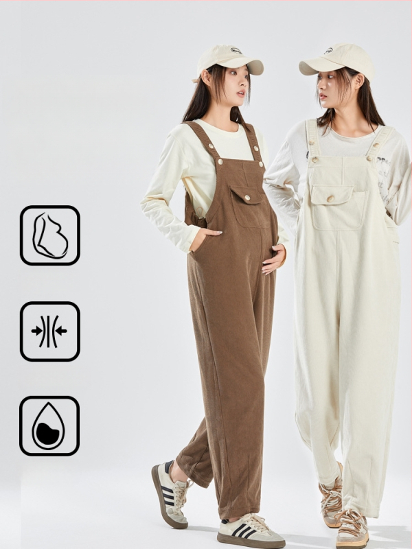 Παντελόνια εγκύων με τιράντες - corduroy, πολυεστέρας 90–95%, Spandex <30%, Micro-elastic, Φθινόπωρο 2024