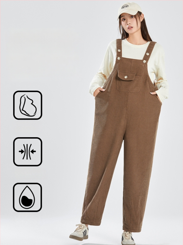 Παντελόνια εγκύων με τιράντες - corduroy, πολυεστέρας 90–95%, Spandex <30%, Micro-elastic, Φθινόπωρο 2024