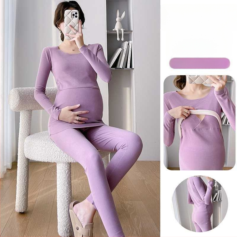 Θερμικό σετ μητρότητας για τον χειμώνα — διπλής όψεως βελούδινο, ύφασμα χωρίς ραφές, μακριά μανίκια, ψηλός γιακά