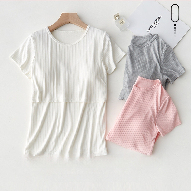 Szoptatós póló terhességre és szülés utáni időszakra – rövid ujjú viszkóz felső, 90–95% viszkóz, mindennapi légáteresztő szoptatós top, közepes vastagságú, négy évszakos viselet