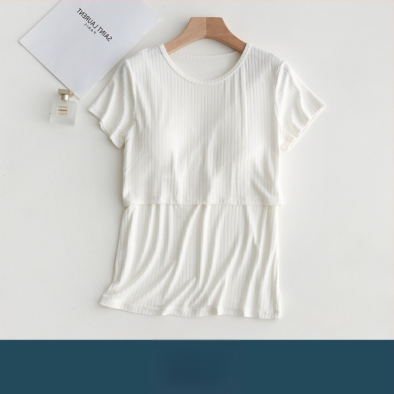 Szoptatós póló terhességre és szülés utáni időszakra – rövid ujjú viszkóz felső, 90–95% viszkóz, mindennapi légáteresztő szoptatós top, közepes vastagságú, négy évszakos viselet