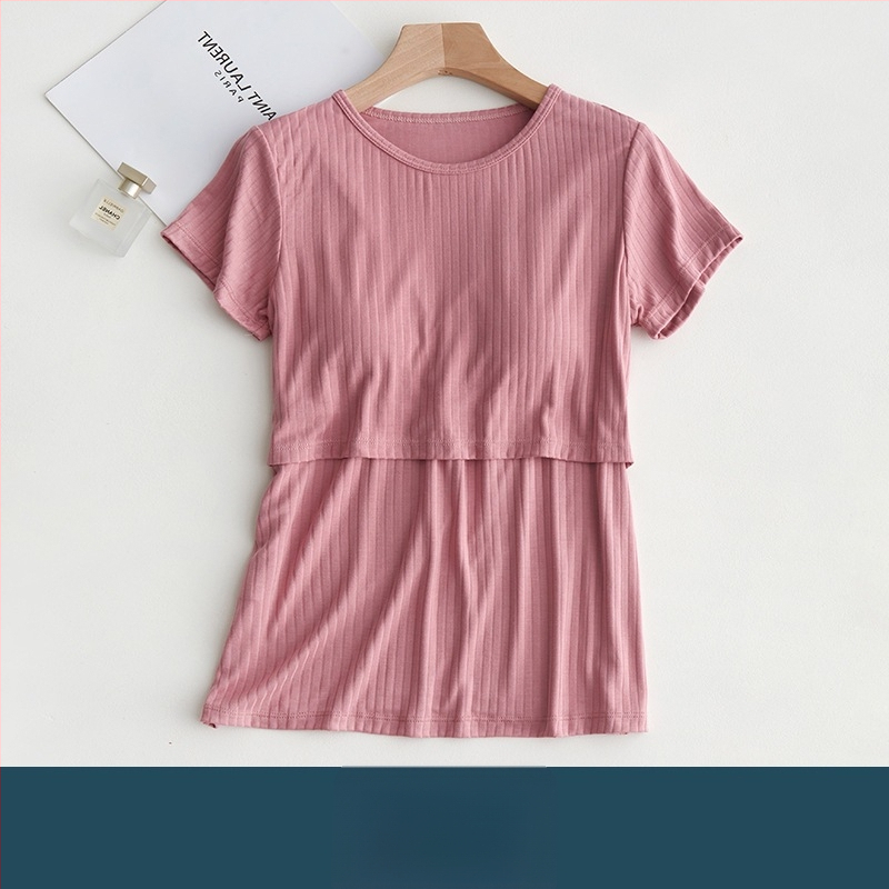 Szoptatós póló terhességre és szülés utáni időszakra – rövid ujjú viszkóz felső, 90–95% viszkóz, mindennapi légáteresztő szoptatós top, közepes vastagságú, négy évszakos viselet