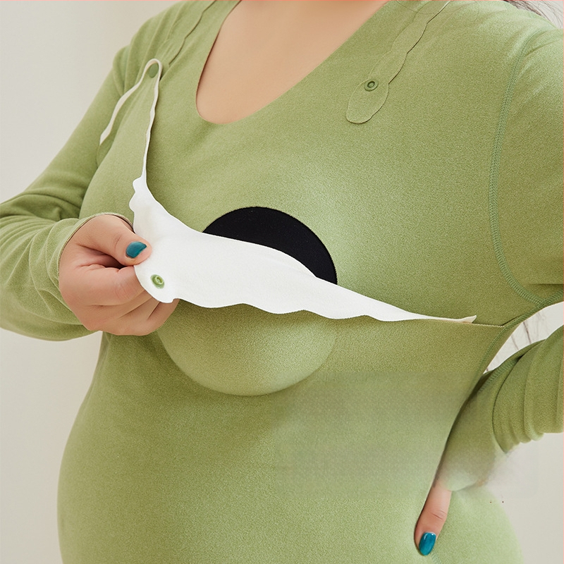 Τοπ μητρότητας για θηλάζουσες, στρογγυλή λαιμόκοψη, μακριά μανίκια, ύφασμα Derong, πολυεστέρας 80–90%