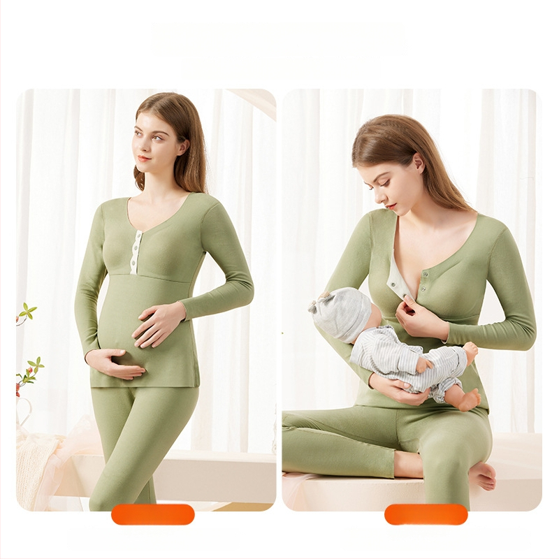Anyasági szett hosszú ujjú felsővel és nadrággal, egyszínű mintázat, poliészter-spandex anyag, csiszolt belső felület a melegítéshez, szoptatási hozzáférés