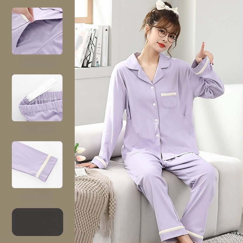 Pamut kismama pizsama szett hosszú ujjú felsővel és nadrággal, tavasz–őszre, szoptatáshoz és szülés utáni időszakhoz