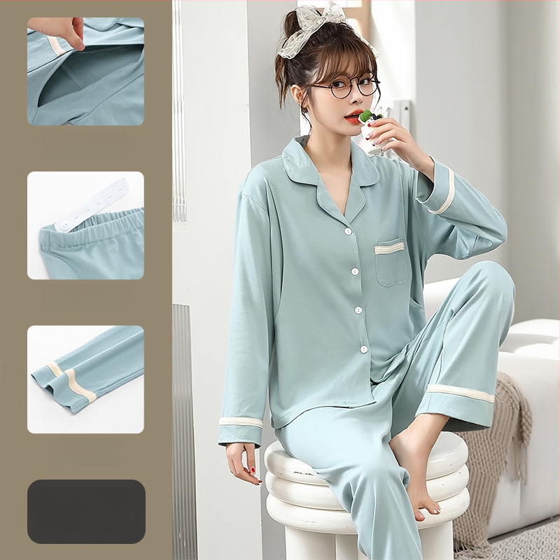 Pamut kismama pizsama szett hosszú ujjú felsővel és nadrággal, tavasz–őszre, szoptatáshoz és szülés utáni időszakhoz