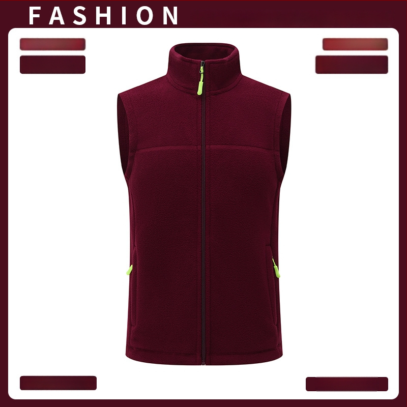 Vestă din fleece, groasă, culoare solidă, fermoar frontal, fără glugă, croială lejeră