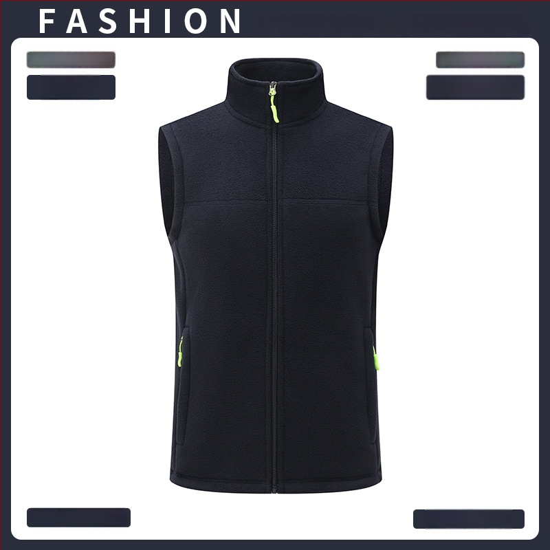 Vestă din fleece, groasă, culoare solidă, fermoar frontal, fără glugă, croială lejeră