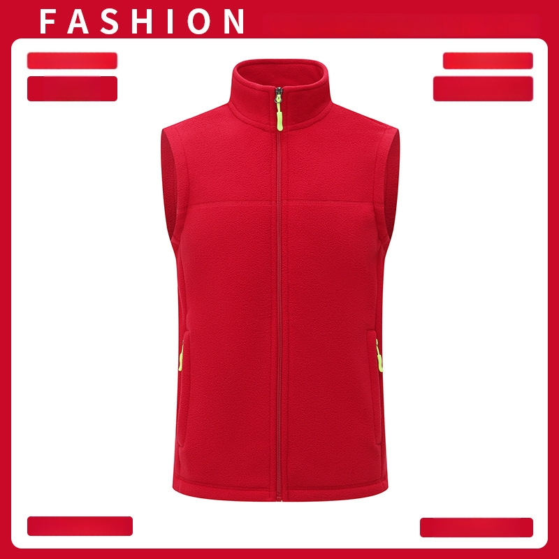 Vestă din fleece, groasă, culoare solidă, fermoar frontal, fără glugă, croială lejeră