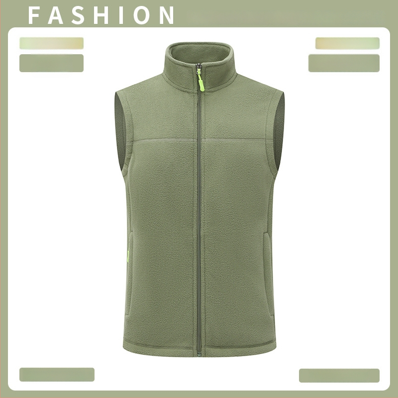 Vestă din fleece, groasă, culoare solidă, fermoar frontal, fără glugă, croială lejeră