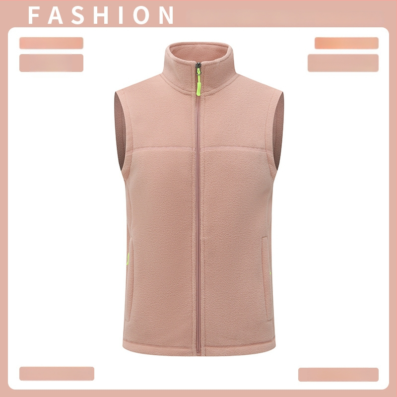 Vestă din fleece, groasă, culoare solidă, fermoar frontal, fără glugă, croială lejeră