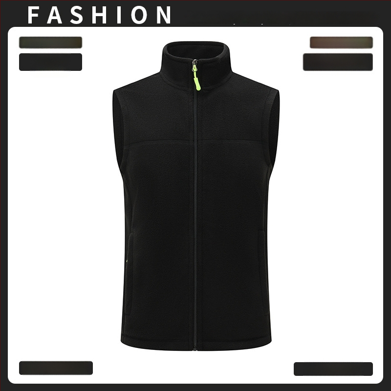 Vestă din fleece, groasă, culoare solidă, fermoar frontal, fără glugă, croială lejeră