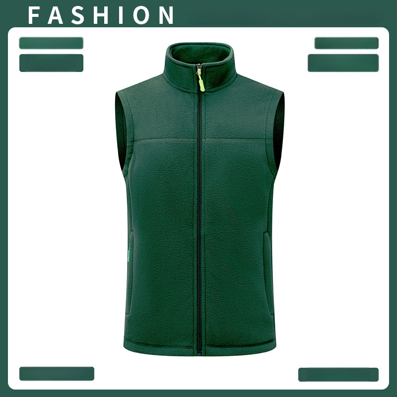 Vestă din fleece, groasă, culoare solidă, fermoar frontal, fără glugă, croială lejeră