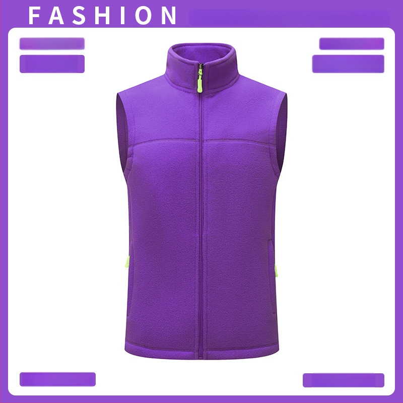 Vestă din fleece, groasă, culoare solidă, fermoar frontal, fără glugă, croială lejeră