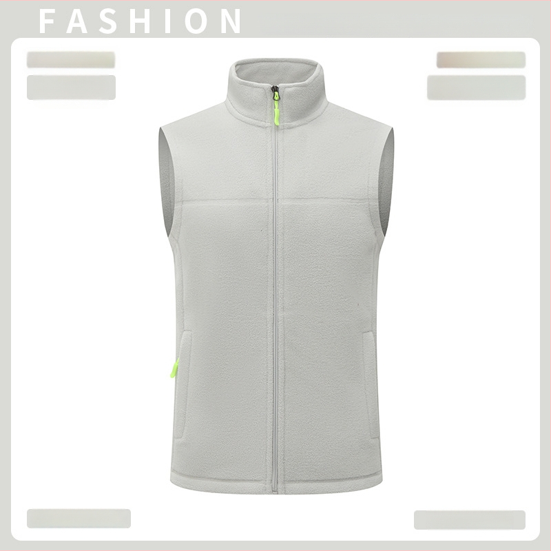 Vestă din fleece, groasă, culoare solidă, fermoar frontal, fără glugă, croială lejeră