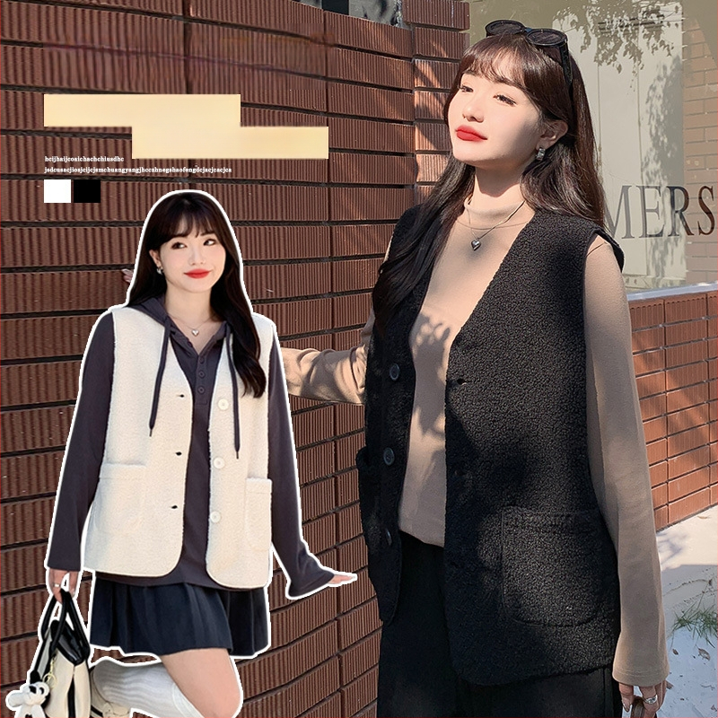 Moteriška viengubos užsegimo kardiganė-vest su granuliniu veluru, V kaklas, viengubas užsegimas, vidutinio ilgio, 95% poliesteris, Žiema 2023, Phoenix Yishe