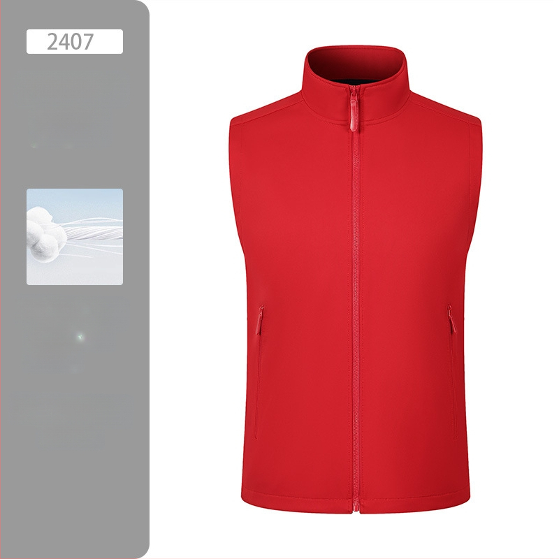 Vestă de lucru pentru exterior, căptușită cu fleece, model solid, închidere cu fermoar, fără glugă, 100% poliester