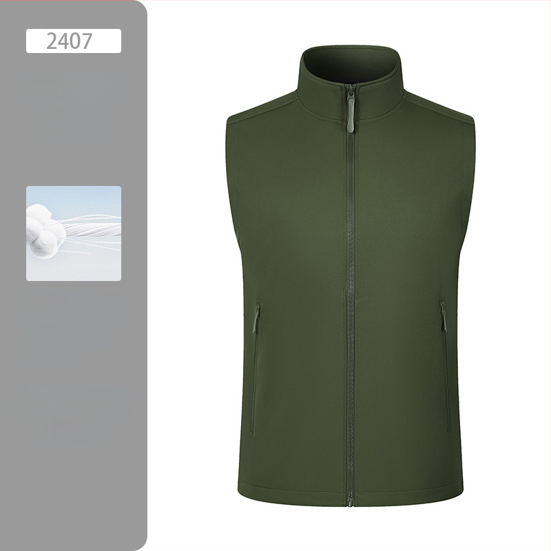 Vestă de lucru pentru exterior, căptușită cu fleece, model solid, închidere cu fermoar, fără glugă, 100% poliester